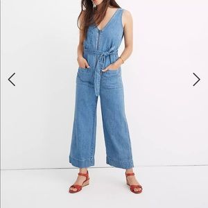Madewell Denim Sleeveless Zip-Front Jumpsuit Conroy Wash Sz 16